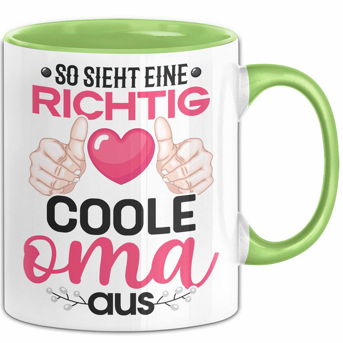 Coole Oma Tasse Geschenk Muttertag Lustiger Spruch Richtig Cool Grün Trendation
