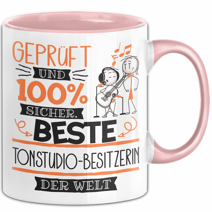 Beste Tonstudio-Besitzerin Der Welt Tasse Geschenk für Eine Tonstudio-Besitzerin Geprüft Und Sicher Geschenkidee Geburtstag Weihnachten Rosa Trendation