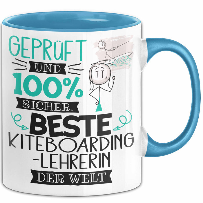 Beste Kiteboarding-Lehrerin Der Welt Tasse Geschenk für Eine Kiteboarding-Lehrerin Geprüft Und Sicher Geschenkidee Geburtstag Weihnachten Blau Trendation