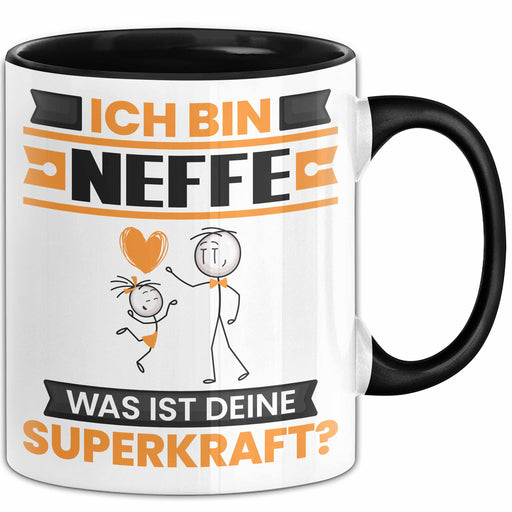 Neffe Tasse Geschenk für Neffe Geburtstag Lustiger Spruch Kaffee-Becher Was Ist Deine Superkraft Schwarz Trendation