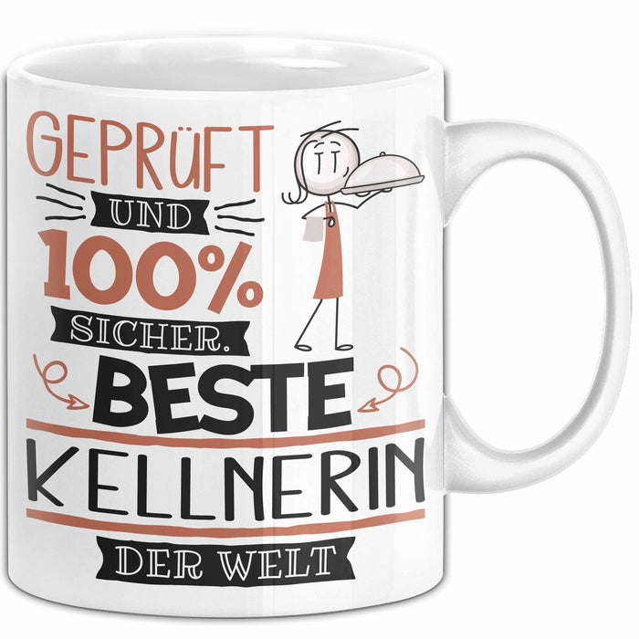 Beste Kellnerin Der Welt Tasse Geschenk für Eine Kellnerin Geprüft Und Sicher Geschenkidee Geburtstag Weihnachten Weiß Trendation