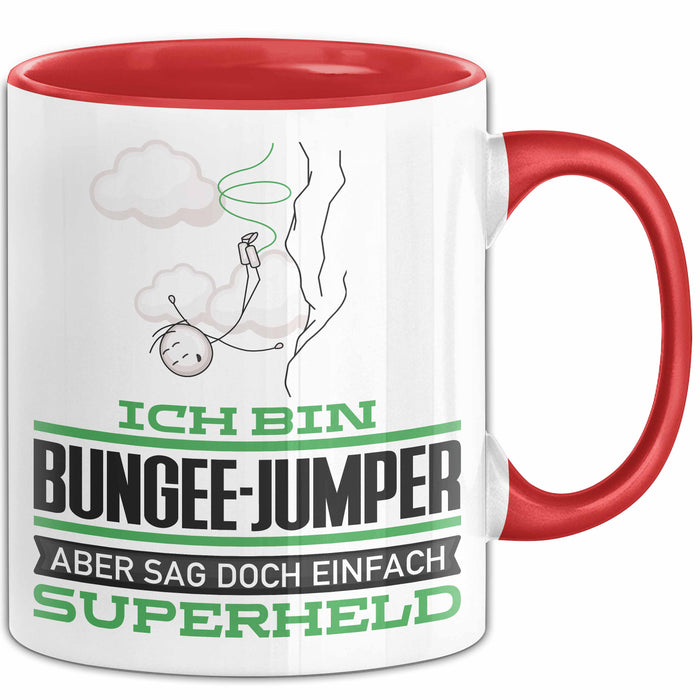 Bungee-Jumper Geschenk Tasse Ich Bin Bungee-Jumper Aber Sag Doch Einfach Superheld Lustige Geschenkdiee für Bungee-Jumper Kaffee-Becher Rot Trendation