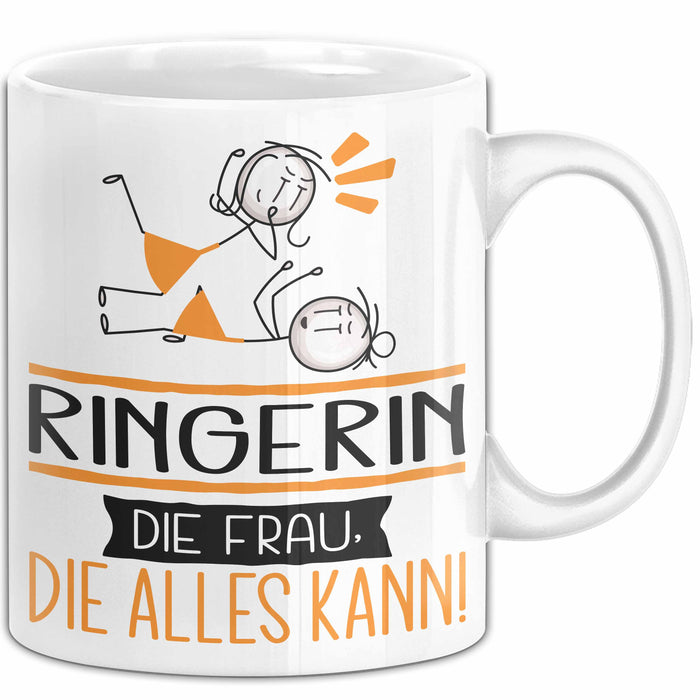 Ringerin Geschenk Tasse Becher Die Frau Die Allen Kann Geschenkidee für eine Ringerin Lustig Weiß Trendation