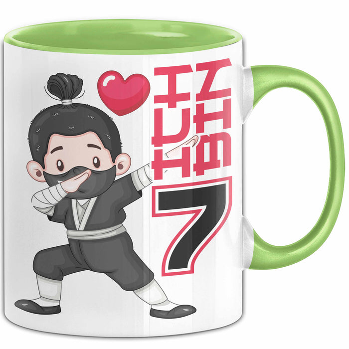 Kinder Tasse Geschenk Ich Bin 7 Ninja Herz Spruch Lustiger Becher Grün Trendation