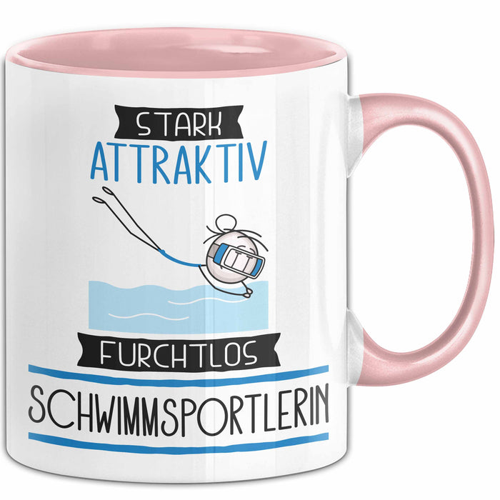 Schwimmsportlerin Tasse Geschenk Becher Stark Attraktiv Furchtlos Schwimmsportlerin Lustige Geschenkidee Rosa Trendation