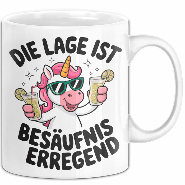 Einhorn Trinken Liebhaber Sarkasmus Tasse Becher Geschenk Lustige Geschenkidee Spruch Die Lage Ist Besäufniserregend Weiß Trendation