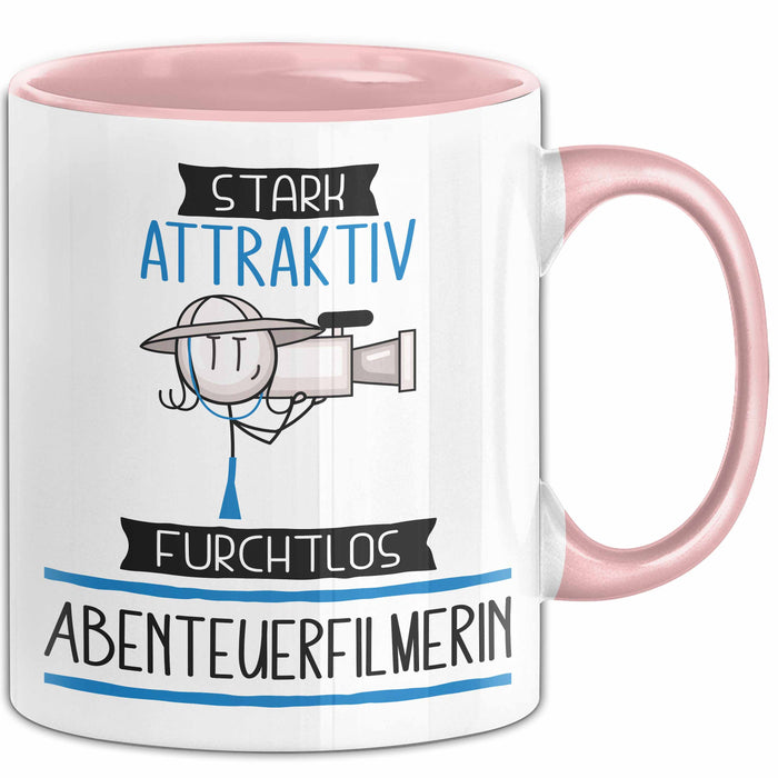 Abenteuerfilmerin Tasse Geschenk Becher Stark Attraktiv Furchtlos Abenteuerfilmerin Lustige Geschenkidee Rosa Trendation