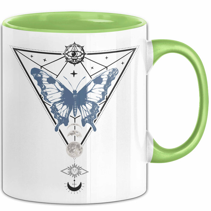 Mystical Tasse Blackcraft Lineart Moon Schmetterling Hexerei Astrologie Tattoo Kaffee-Becher Tarot Grün Trendation
