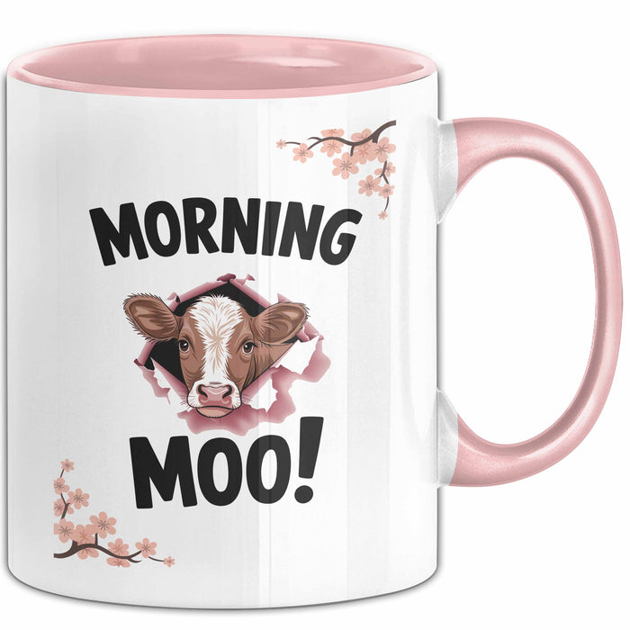 Kuh Tasse Geschenk Morning Moo Geschenkidee Lustig Guten Morgen Rosa Trendation