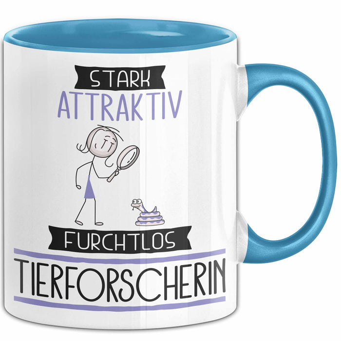 Tierforscherin Tasse Geschenk Becher Stark Attraktiv Furchtlos Tierforscherin Lustige Geschenkidee Blau Trendation