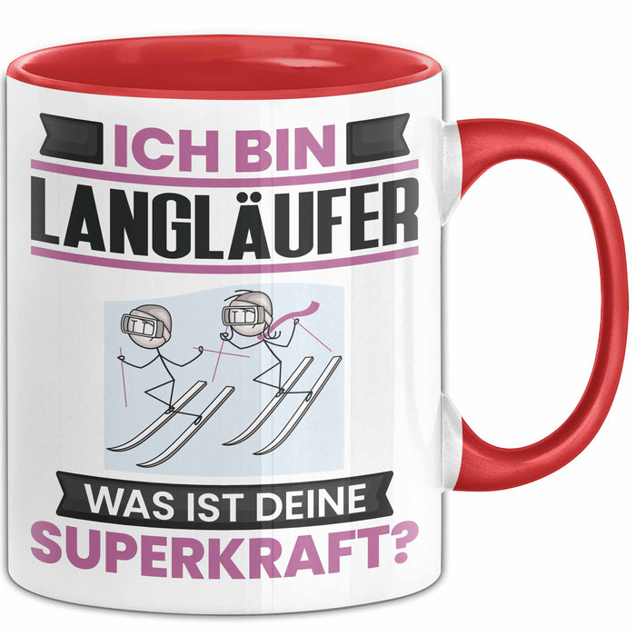 Langläufer Tasse Geschenk für Langläufer Geburtstag Lustiger Spruch Kaffee-Becher Was Ist Deine Superkraft Rot Trendation