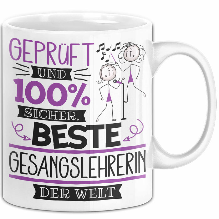 Beste Gesangslehrerin Der Welt Tasse Geschenk für Eine Gesangslehrerin Geprüft Und Sicher Geschenkidee Geburtstag Weihnachten Weiß Trendation