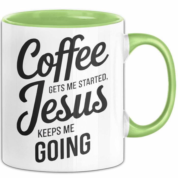 Jesus Christliche Geschenk Kaffee Jesus hält mich am Laufen Geschenkidee Lustig Grün Trendation