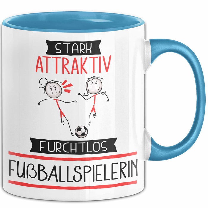 Fußballspielerin Tasse Geschenk Becher Stark Attraktiv Furchtlos Fußballspielerin Lustige Geschenkidee Blau Trendation