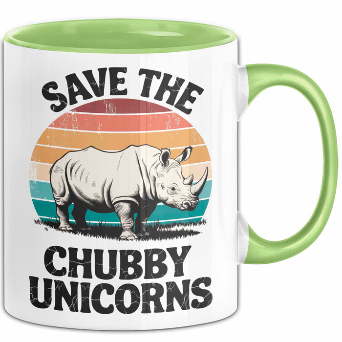 Nashorn Tasse Geschenk Lustige Geschenkidee Spruch Rettet Die Moppeligen Einhörner Grün Trendation