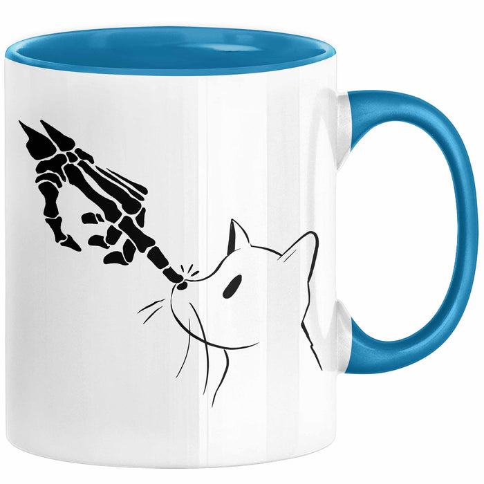 Katzen-Besitzerin Geschenk Tasse Kaffee-Becher Katzen Skelett Tattoo Frauen Kaffee-Becher Blau Trendation
