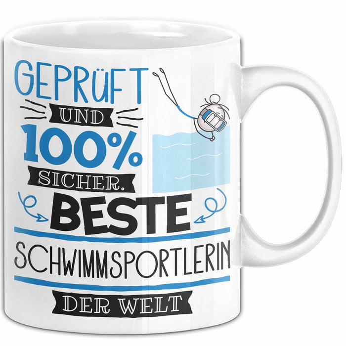 Beste Schwimmsportlerin Der Welt Tasse Geschenk für Eine Schwimmsportlerin Geprüft Und Sicher Geschenkidee Geburtstag Weihnachten Weiß Trendation