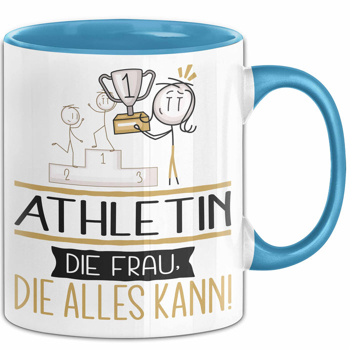 Athletin Geschenk Tasse Becher Die Frau Die Allen Kann Geschenkidee für eine Athletin Lustig Blau Trendation