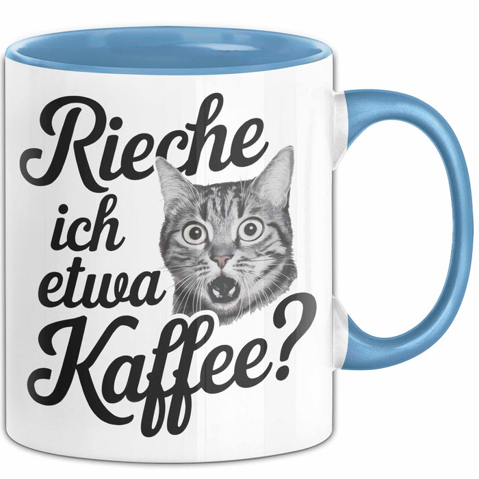 Kaffeeliebhaber Tasse Geschenk Lustige Geschenkidee Spruch Rieche Ich Etwa Kaffee Blau Trendation