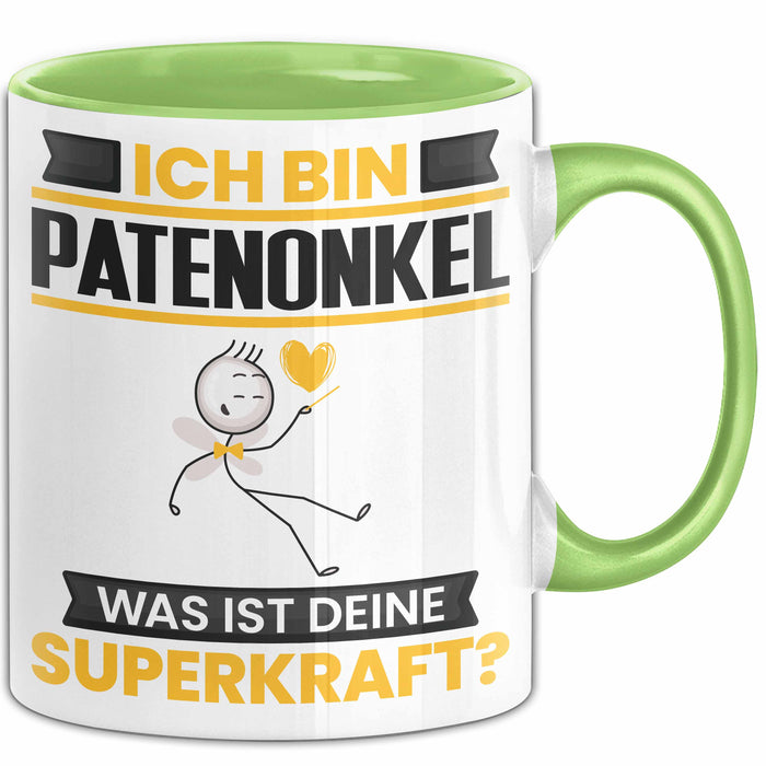 Patenonkel Tasse Geschenk für Patenonkel Geburtstag Lustiger Spruch Kaffee-Becher Was Ist Deine Superkraft Grün Trendation