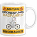 Radfahrer Tasse Geschenk Lustiger Spruch Geschenkidee für Radfahrer Achtung Hochleistungs Radfahrer Bei Der Arbeit Weiß Trendation