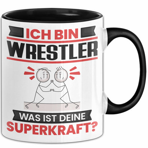 Wrestler Tasse Geschenk für Wrestler Geburtstag Lustiger Spruch Kaffee-Becher Was Ist Deine Superkraft Schwarz Trendation