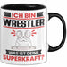 Wrestler Tasse Geschenk für Wrestler Geburtstag Lustiger Spruch Kaffee-Becher Was Ist Deine Superkraft Schwarz Trendation
