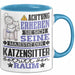 Katzensitter Geschenk Tasse Lustiger Spruch Erheben Sie Sich Der Katzensitter Betritt den Raum Blau Trendation