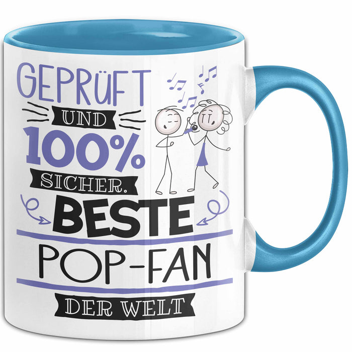 Beste Pop-Fan Der Welt Tasse Geschenk für Eine Pop-Fan Geprüft Und Sicher Geschenkidee Geburtstag Weihnachten Blau Trendation