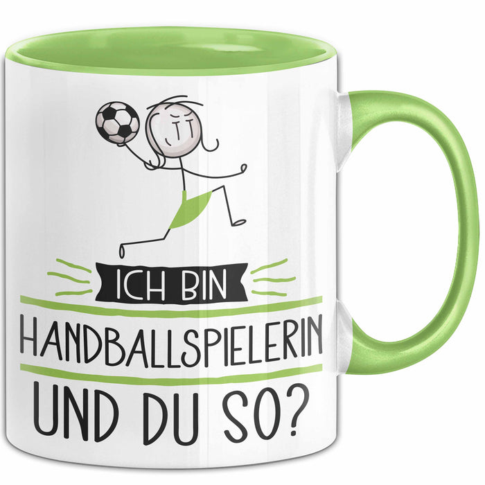 Handballspielerin Tasse Geschenk Ich Bin Handballspielerin Und Du So Geschenkidee Lustiger Spruch Becher Grün Trendation
