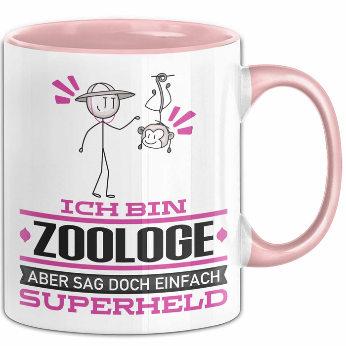 Zoologe Geschenk Tasse Ich Bin Zoologe Aber Sag Doch Einfach Superheld Lustige Geschenkdiee für Zoologe Kaffee-Becher Rosa Trendation