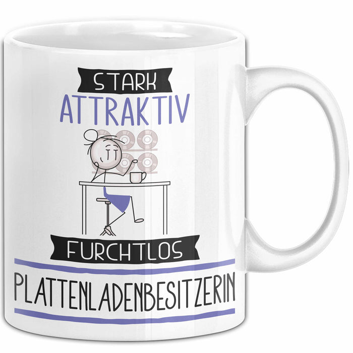 Plattenladenbesitzerin Tasse Geschenk Becher Stark Attraktiv Furchtlos Plattenladenbesitzerin Lustige Geschenkidee Weiß Trendation