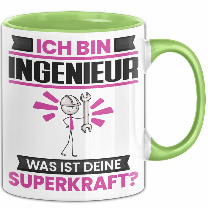 Ingenieur Tasse Geschenk für Ingenieur Geburtstag Lustiger Spruch Kaffee-Becher Was Ist Deine Superkraft Grün Trendation