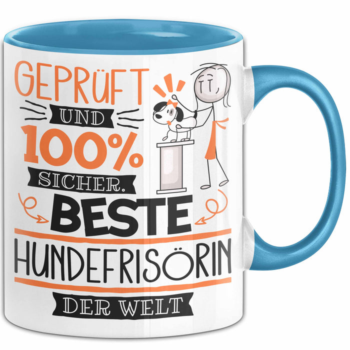 Beste Hundefrisörin Der Welt Tasse Geschenk für Eine Hundefrisörin Geprüft Und Sicher Geschenkidee Geburtstag Weihnachten Blau Trendation