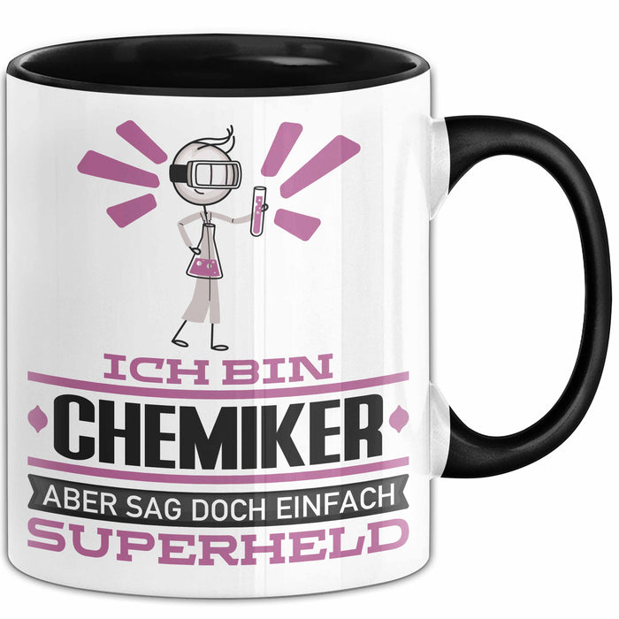 Chemiker Geschenk Tasse Ich Bin Chemiker Aber Sag Doch Einfach Superheld Lustige Geschenkdiee für Chemiker Kaffee-Becher Schwarz Trendation