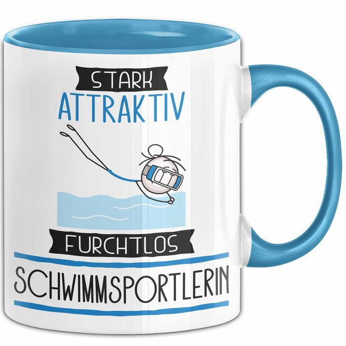 Schwimmsportlerin Tasse Geschenk Becher Stark Attraktiv Furchtlos Schwimmsportlerin Lustige Geschenkidee Blau Trendation