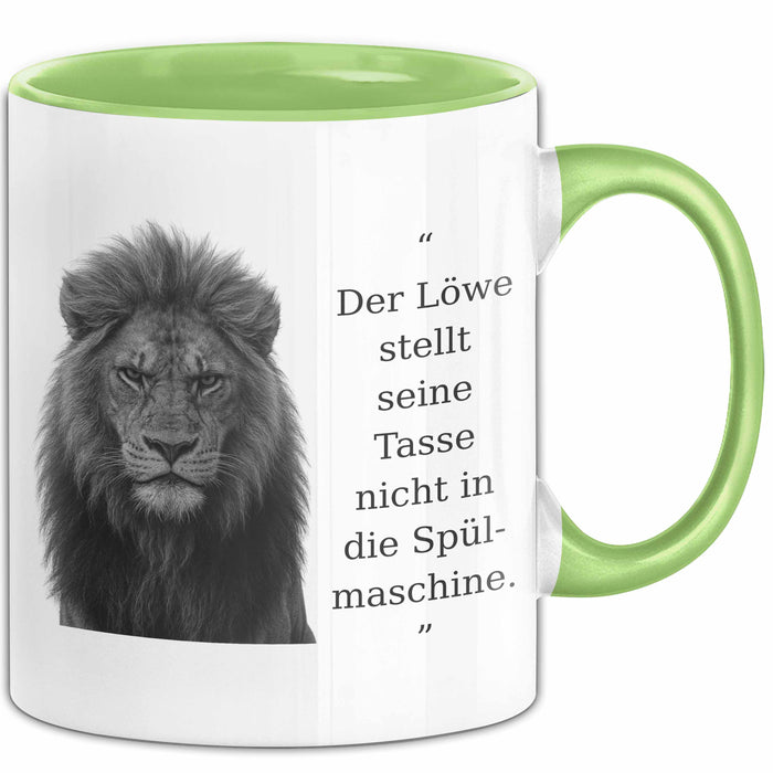 Der Löwe Stellt Seine Tasse Nicht In Die Spülmaschine Büro Becher Geschenk Lustig Grün Trendation