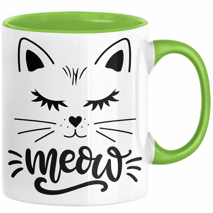 Katzen-Besitzerin Tasse Geschenk Meow Katze Geschenkidee Miau Katzen Mama Kaffee-Becher Grün Trendation