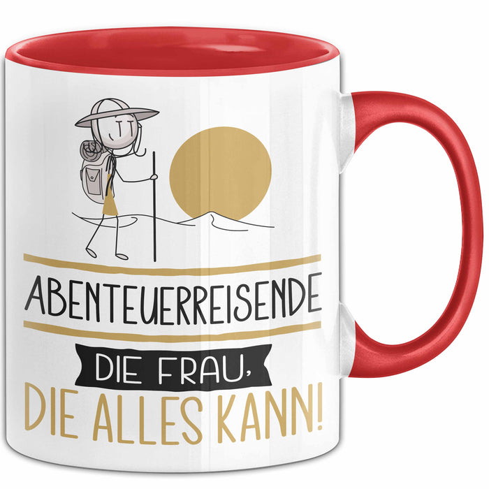 Abenteuerreisende Geschenk Tasse Becher Die Frau Die Allen Kann Geschenkidee für eine Abenteuerreisende Lustig Rot Trendation