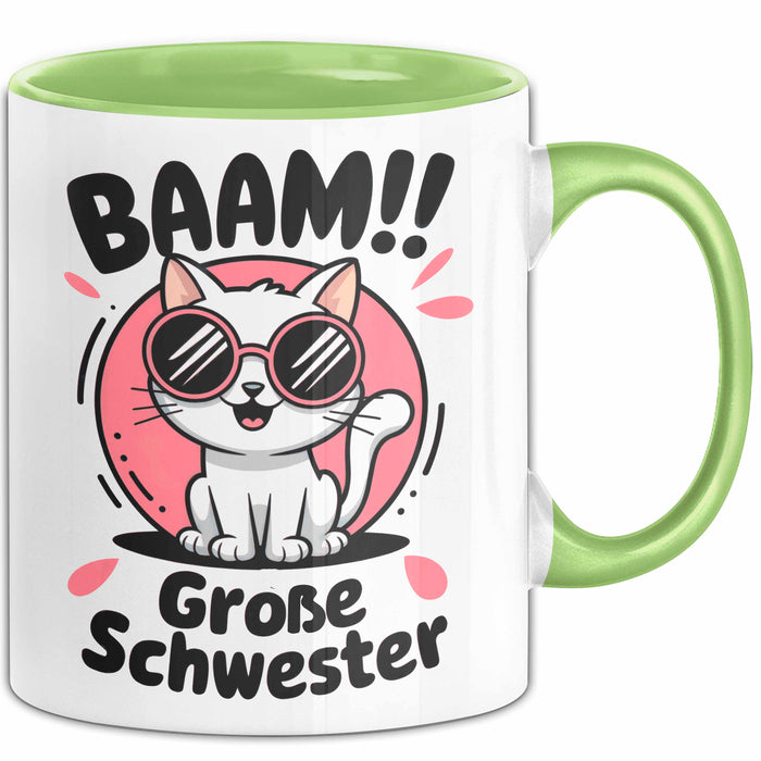 Big Sister Ältere Geschwister Schwestern Katze Tasse Becher Geschenk Lustige Geschenkidee Spruch Big Sister Grün Trendation