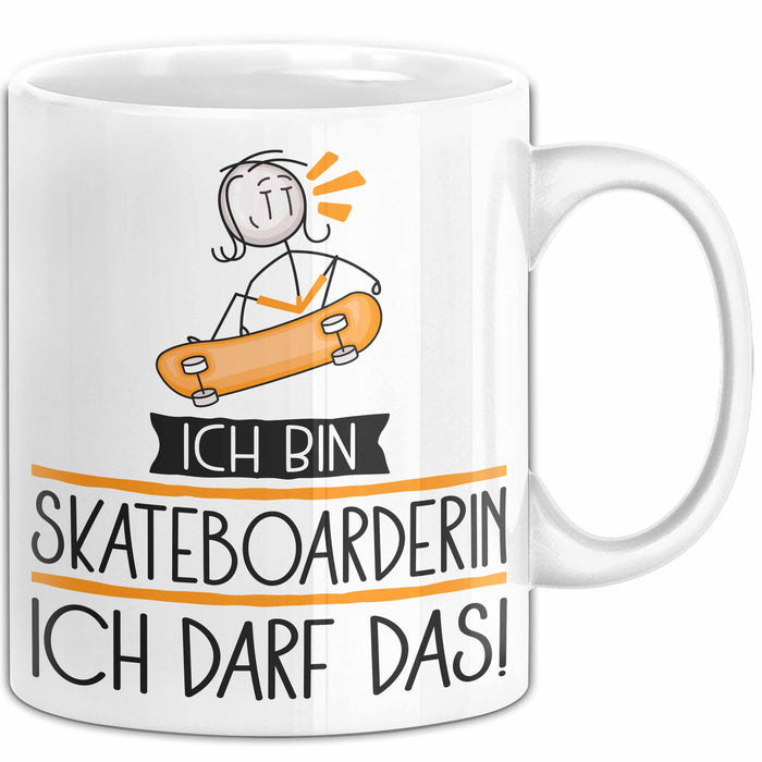 Geschenk für Skateboarderin Tasse Lustige Geschenkidee Geburtstag Ich Bin Skateboarderin Ich Darf Das Weiß Trendation