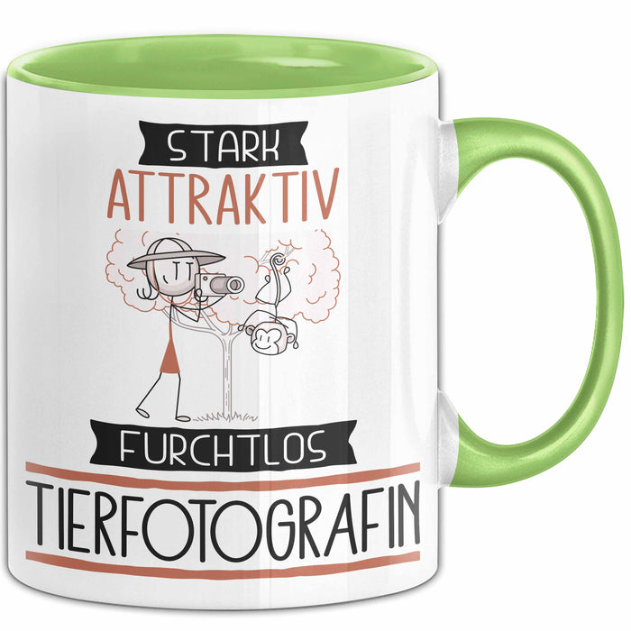 Tierfotografin Tasse Geschenk Becher Stark Attraktiv Furchtlos Tierfotografin Lustige Geschenkidee Grün Trendation