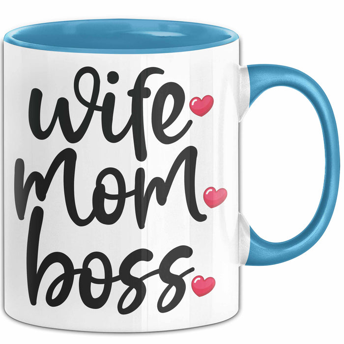 Tasse Wife Mom Boss Geschenkidee für Mütter und Ehefrauen Blau Trendation