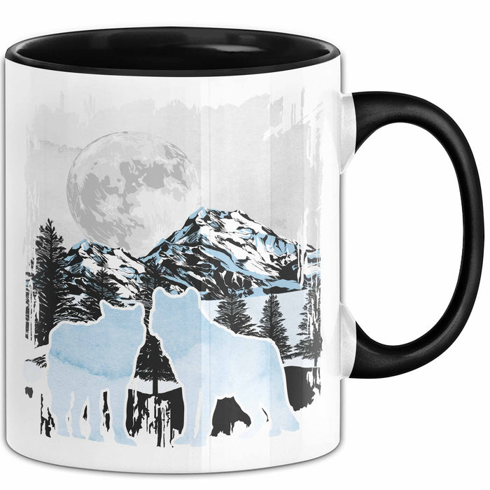 Wolf Tasse Geschenk Silhouetten Berglandschaft Vollmond Geschenkidee Schwarz Trendation