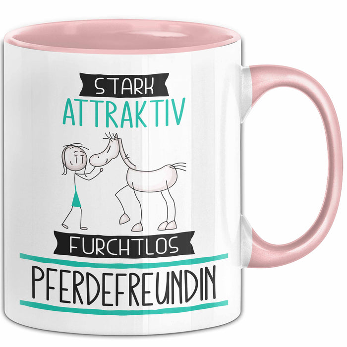 Pferdefreundin Tasse Geschenk Becher Stark Attraktiv Furchtlos Pferdefreundin Lustige Geschenkidee Rosa Trendation