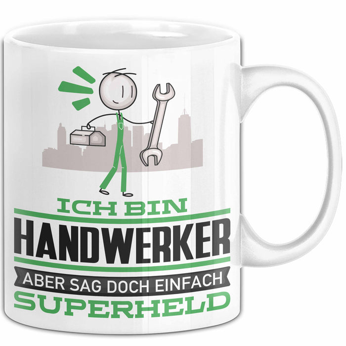 Handwerker Geschenk Tasse Ich Bin Handwerker Aber Sag Doch Einfach Superheld Lustige Geschenkdiee für Handwerker Kaffee-Becher Weiß Trendation