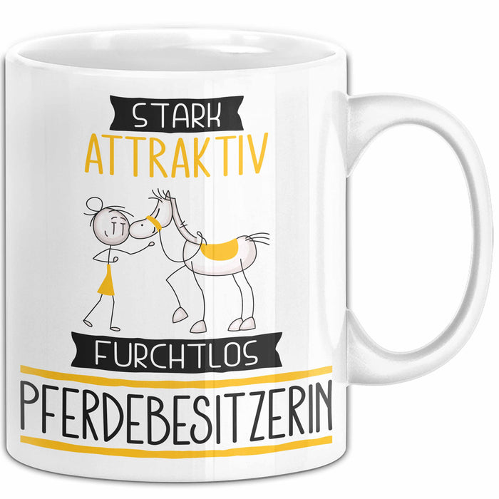 Pferdebesitzerin Tasse Geschenk Becher Stark Attraktiv Furchtlos Pferdebesitzerin Lustige Geschenkidee Weiß Trendation