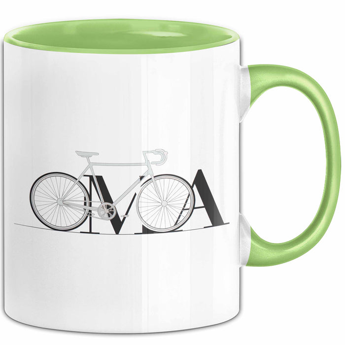 Oma Großmutter Tasse Becher Geschenk Lustige Geschenkidee Spruch Oma Fahrrad Radfahren Grün Trendation