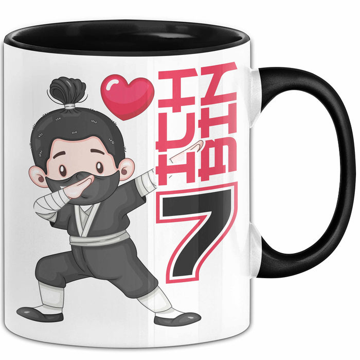 Kinder Tasse Geschenk Ich Bin 7 Ninja Herz Spruch Lustiger Becher Schwarz Trendation
