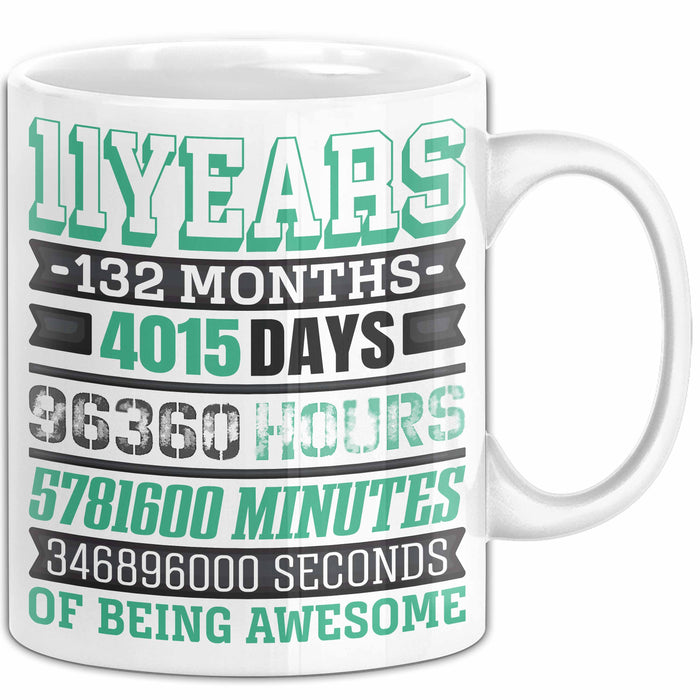 11. Geburtstag Tasse Geschenk Jungs Mädchen Becher Lustig Weiß Trendation